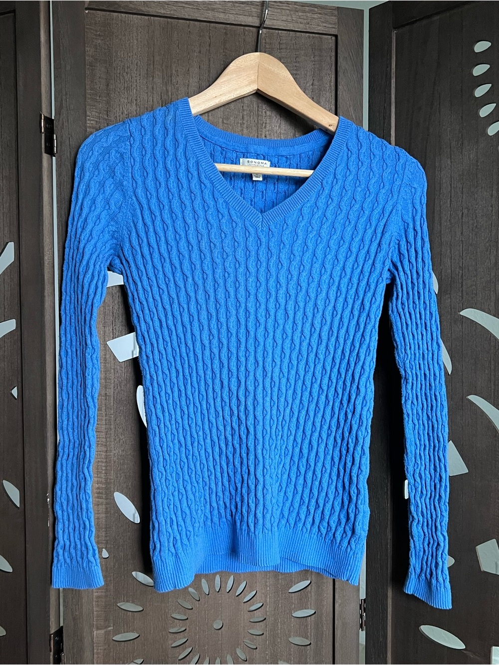 Vintage Y2K Preppy Sonoma Electric Blue long sleeve v neck Cable-Knit Sweater S